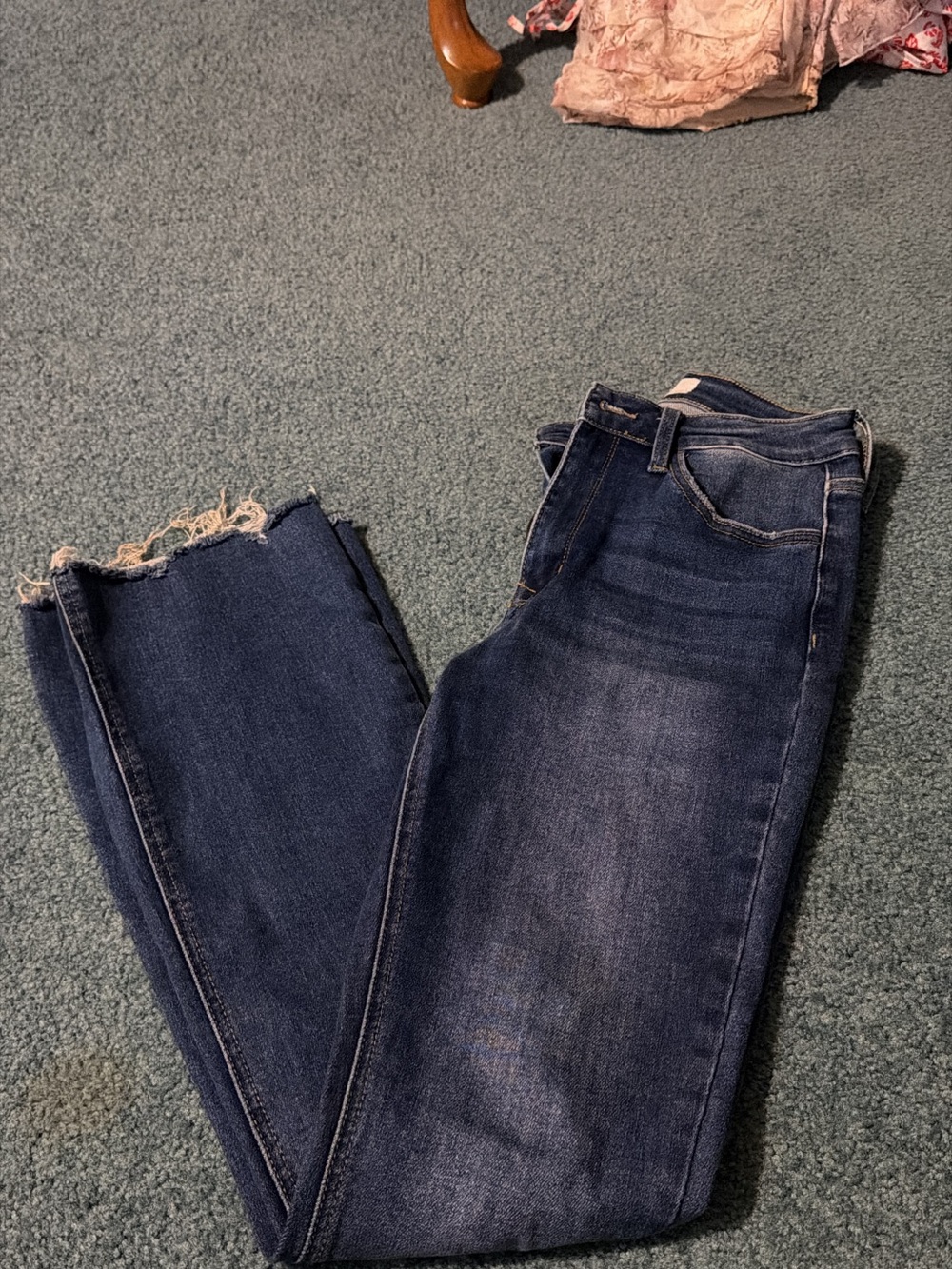 KanCan Dark Blue Boot-Cut Jeans with Frayed Hem